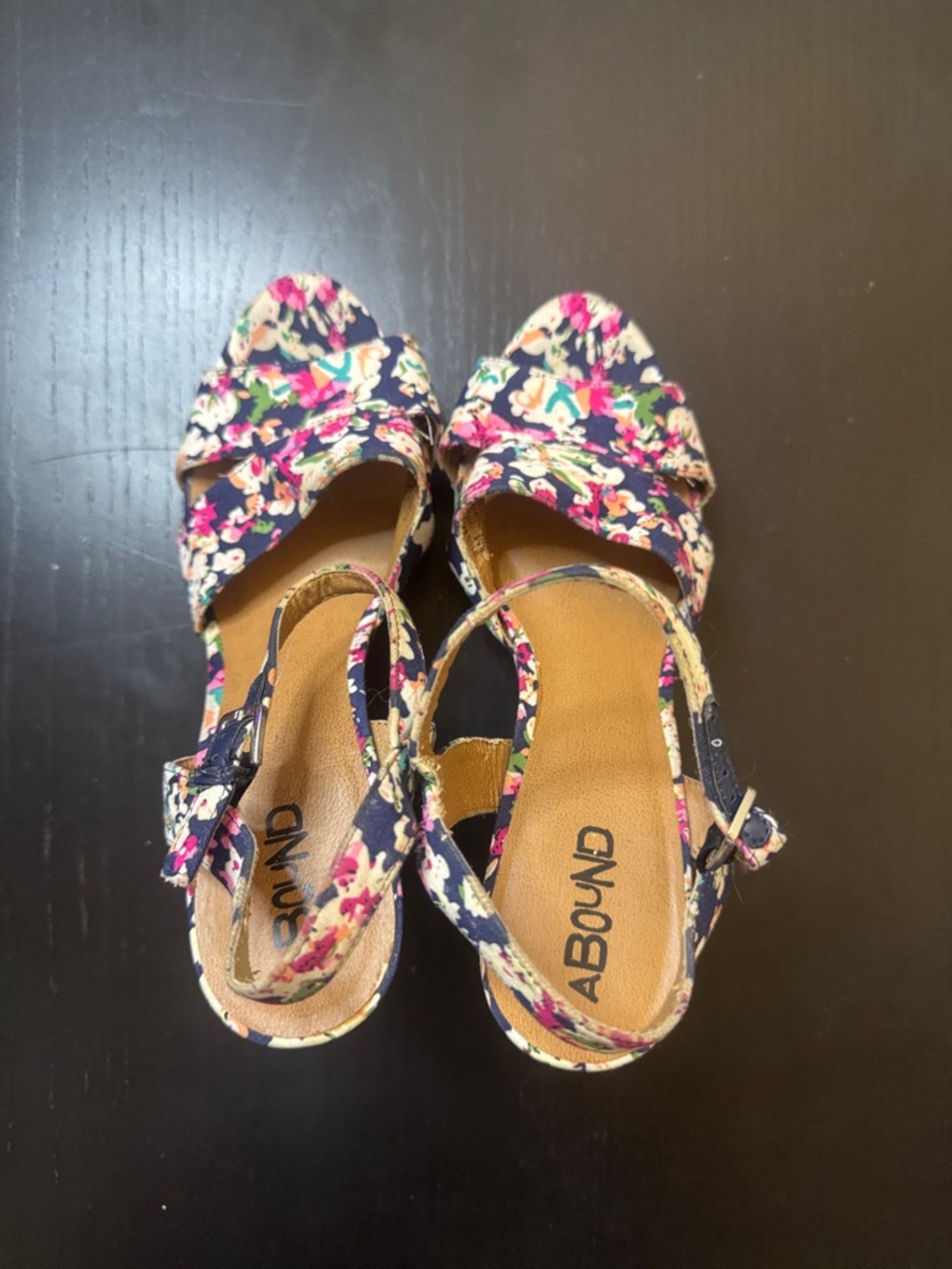 Abound Navy Floral Slingback Sandals with Pink and Green Accents